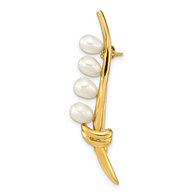 14K 4-5mm Teardrop White FWC Pearl Brooch