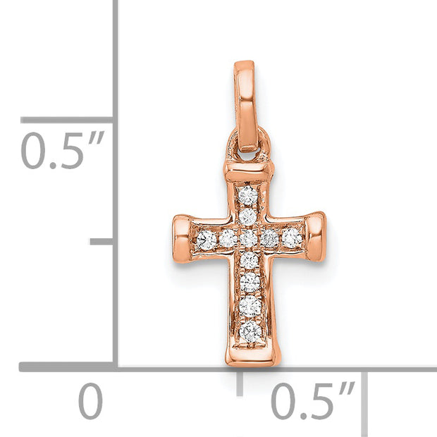 14K Rose Gold Small 1/20ct. Diamond Latin Cross Pendant