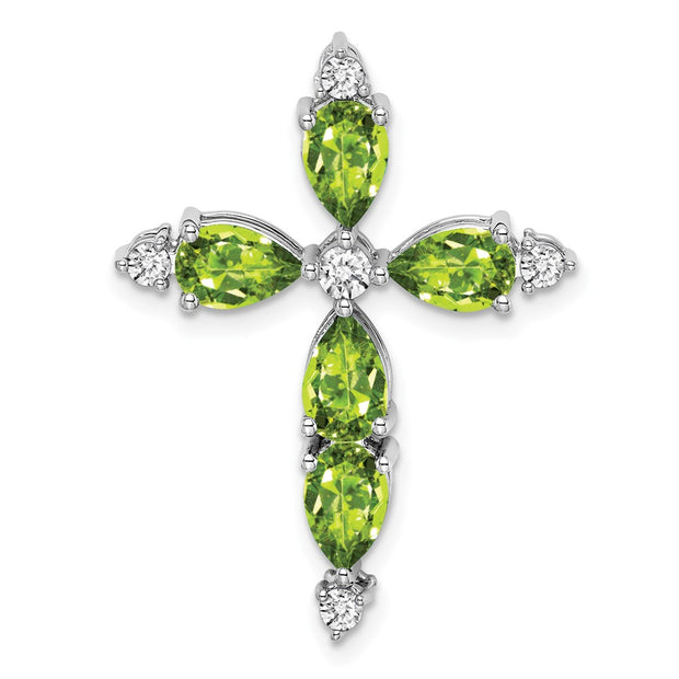 14k White Gold Peridot and Diamond Cross Chain Slide