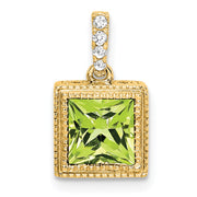 14k Square Peridot and Diamond Pendant
