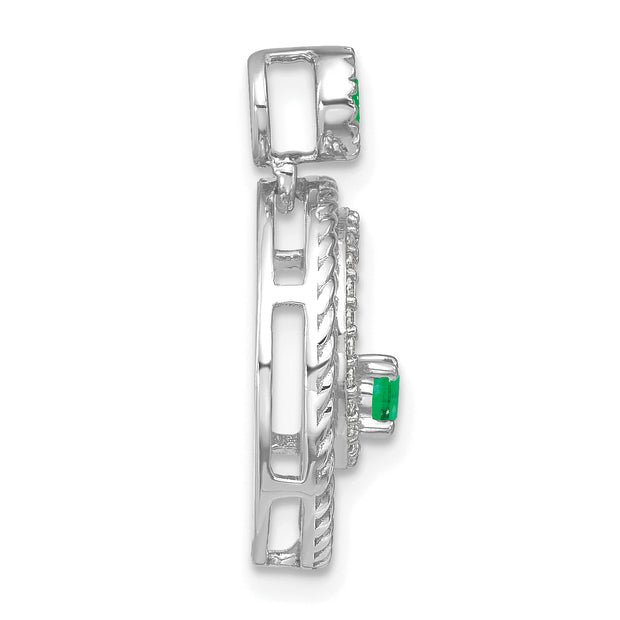 14k White Gold Emerald and Diamond Circles Pendant