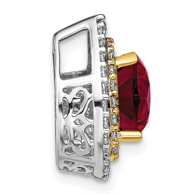 14K Two-Tone Lab Grown VS/SI FGH Dia & Created Ruby Pendant