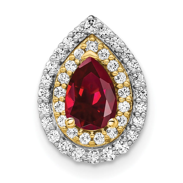 14K Two-Tone Lab Grown VS/SI FGH Dia & Created Ruby Pendant