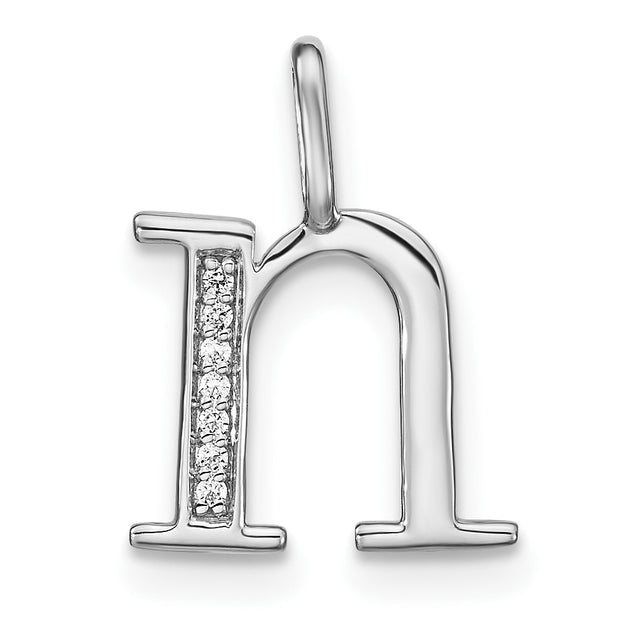 14K White Gold Diamond Lower Case Letter N Initial Pendant