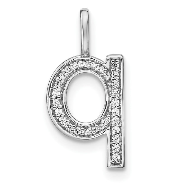 14K White Gold Diamond Lower Case Letter Q Initial Pendant