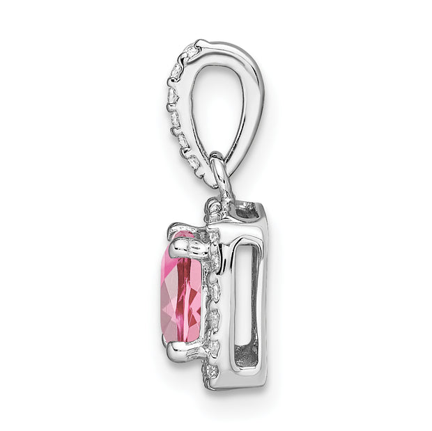 14k White Gold Pink Tourmaline & Diamond Pendant