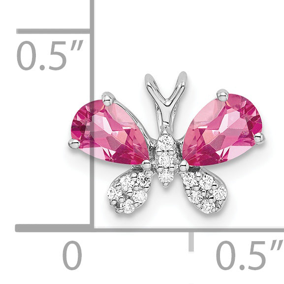 14k White Gold Pink Tourmaline & Diamond Butterfly Chain Slide