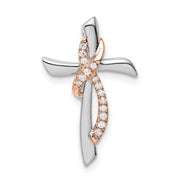 14k Two-tone White & Rose Cross w/Ribbon Diamond Chain Slide