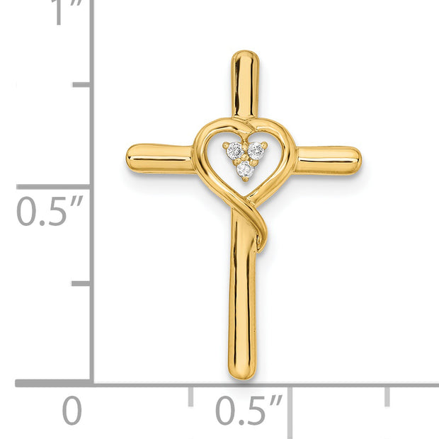 14k Polished Cross with Heart Diamond Chain Slide