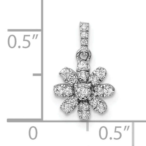 14k White Gold Polished Diamond Flower Pendant