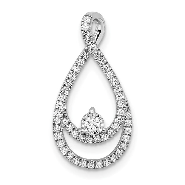 14k White Gold Diamond Teardrop Chain Slide