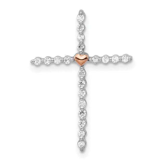 14k Two-tone White & Rose Diamond Cross Chain Slide