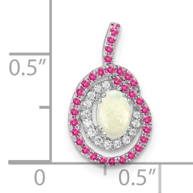 14k White Gold Pink Tourmaline/Opal & Diamond Chain Slide
