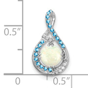 14k White Gold Blue Topaz/Opal & Diamond Chain Slide