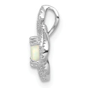14k White Gold Polished Oval Opal & Diamond Vintage Chain Slide