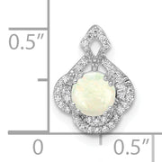 14k White Gold Polished Oval Opal & Diamond Vintage Chain Slide
