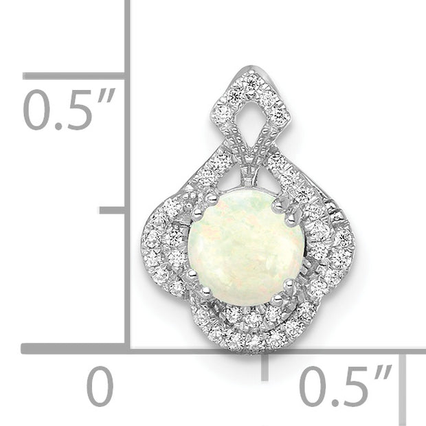 14k White Gold Polished Oval Opal & Diamond Vintage Chain Slide