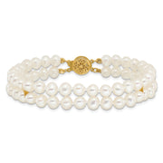 14k 5-6mm White Near Round FW Cultured Pearl 2-strand Bracelet