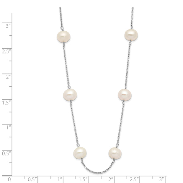 14K White Gold 6-7mm White Round FW Cultured Pearl 12-station Necklace