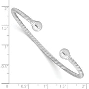 Sterling Silver Rhod-plated Twisted w/1 Thread Ball Cuff Bangle
