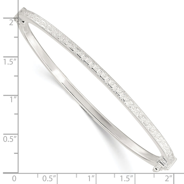 Sterling Silver Polished Textured Design Hinged Bangle