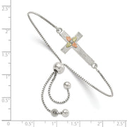 Sterling Silver Rhod-pltd w/12K Accents Cross Adjustable Bracelet