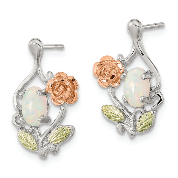 Sterling Silver Rhod-pltd w/12K Accents Cr. White Opal Post Earrings
