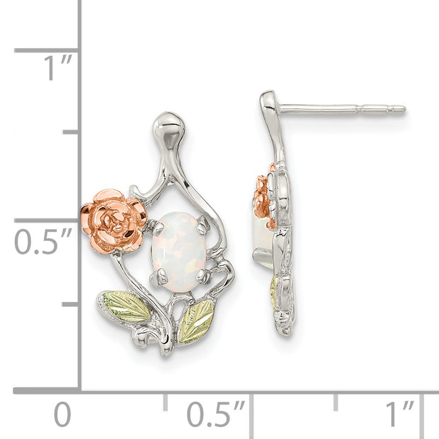 Sterling Silver Rhod-pltd w/12K Accents Cr. White Opal Post Earrings
