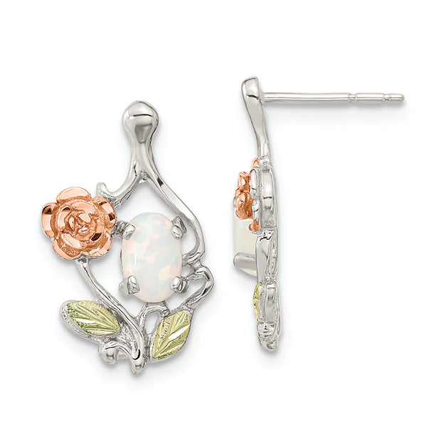 Sterling Silver Rhod-pltd w/12K Accents Cr. White Opal Post Earrings
