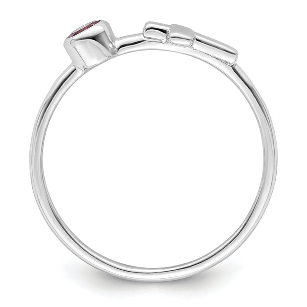 Sterling Silver Rhodium-plated Polished Cross Rhodolite Garnet Ring