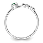 Sterling Silver Rhodium-plated Polished Cross Lab Created Emerald Ring