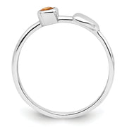 Sterling Silver Rhodium-plated Polished Heart Citrine Ring
