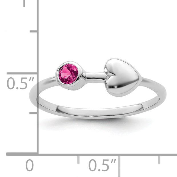 Sterling Silver Rhodium-plated Polished Heart Pink Tourmaline Ring