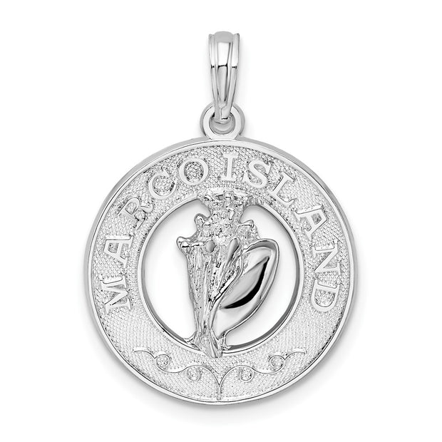 Sterling Silver Rhodium-plated Polished Marco Island w/Shell Pendant