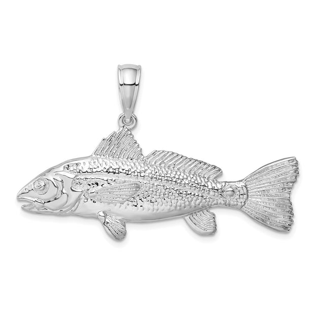 Sterling Silver Rhodium-plated Polished 3D Red Fish Pendant