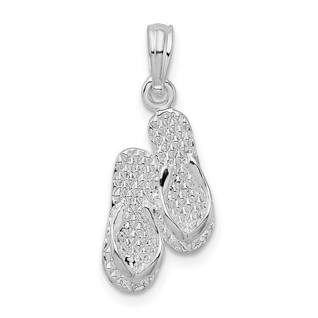 Sterling Silver Rhodium-plated Antigua, W.I. 3D Flip Flops Pendant