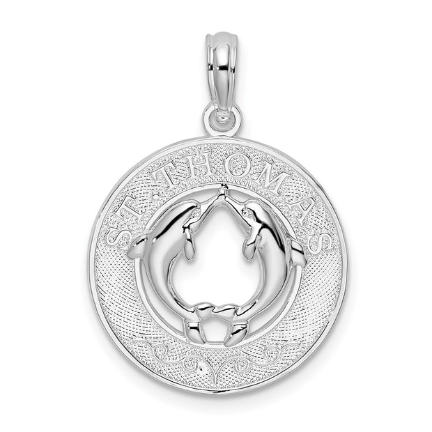Sterling Silver Rhodium-plated St. Thomas Circle w/Dolphins Pendant