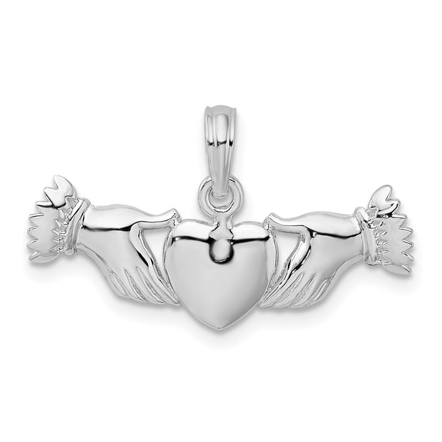 Sterling Silver Polished Heart Hands Pendant