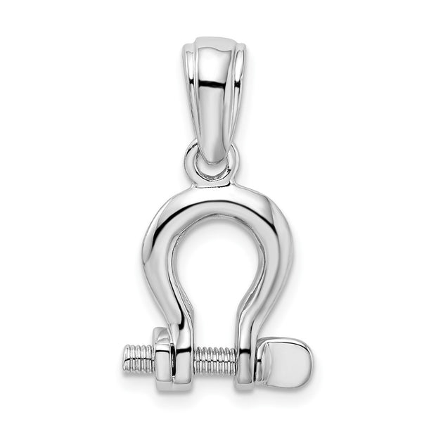 Sterling Silver Rhodium-plated Polished 3D Med. Shackle Link Pendant