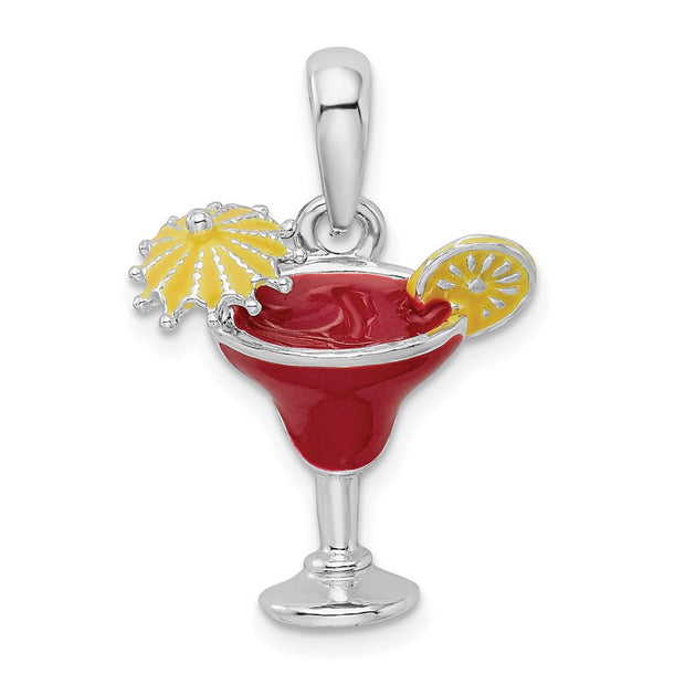 Sterling Silver Rhodium-plated Polished Enameled Margarita Pendant
