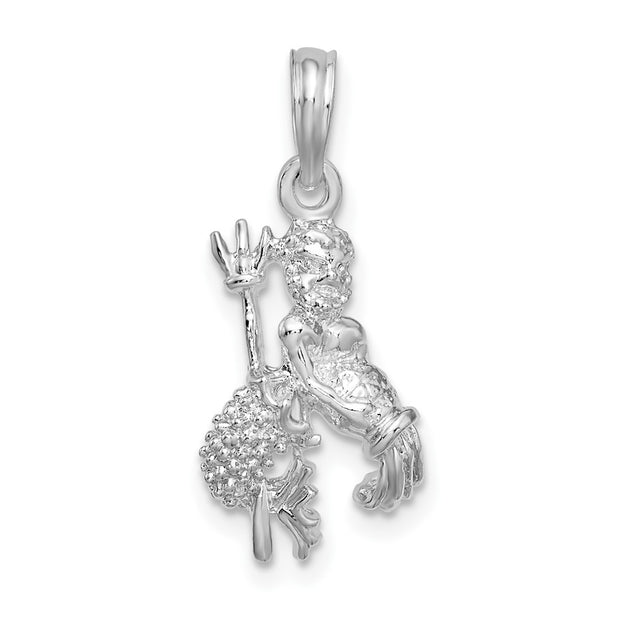 Sterling Silver Rhodium-plated Polished 3D Aquarius Zodiac Pendant