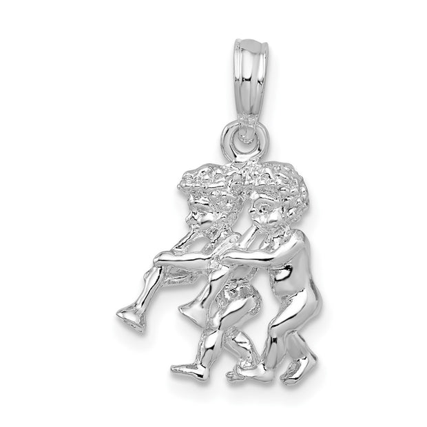 Sterling Silver Rhodium-plated Polished 3D Gemini Zodiac Pendant