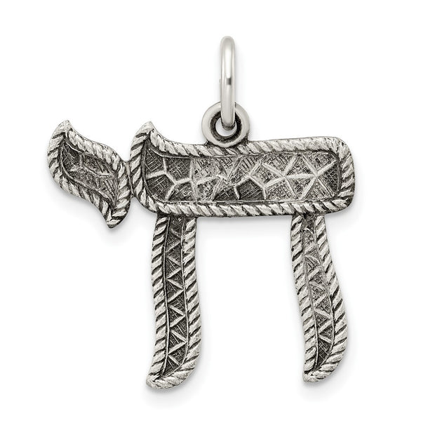 Sterling Silver Solid Antiqued and Textured Chai Symbol Pendant