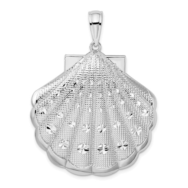 Sterling Silver Rhodium-plated Diamond-cut Lg. Scallop Shell Pendant