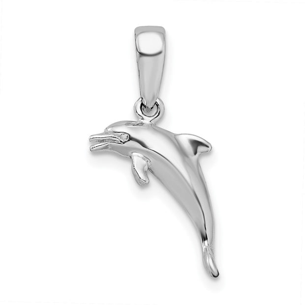 Sterling Silver Rhodium-plated Polished 3D Jumping Dolphin Pendant