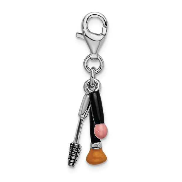 Sterling Silver Amore La Vita Rhodium-plated Enameled Makeup Charm