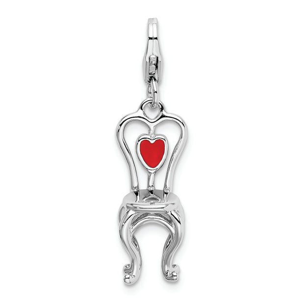 Sterling Silver Amore La Vita Rhod-pl 3-D Enameled Chair Heart Charm