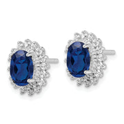 Sterling Silver Cheryl M Rhod-pl Cr Spinel & CZ Oval Halo Post Earrings
