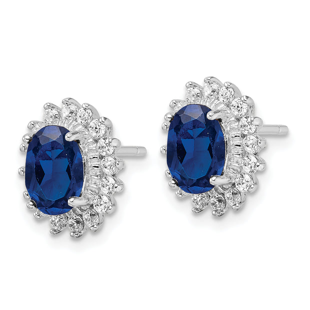Sterling Silver Cheryl M Rhod-pl Cr Spinel & CZ Oval Halo Post Earrings