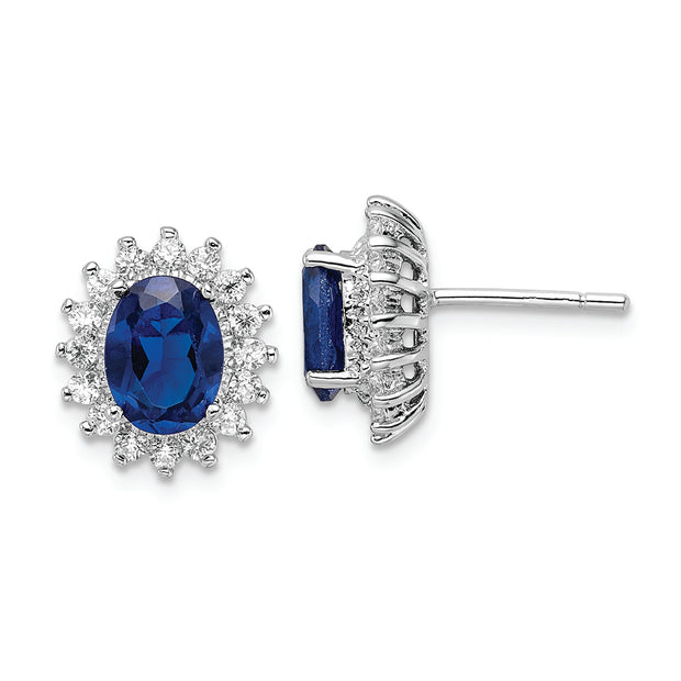 Sterling Silver Cheryl M Rhod-pl Cr Spinel & CZ Oval Halo Post Earrings